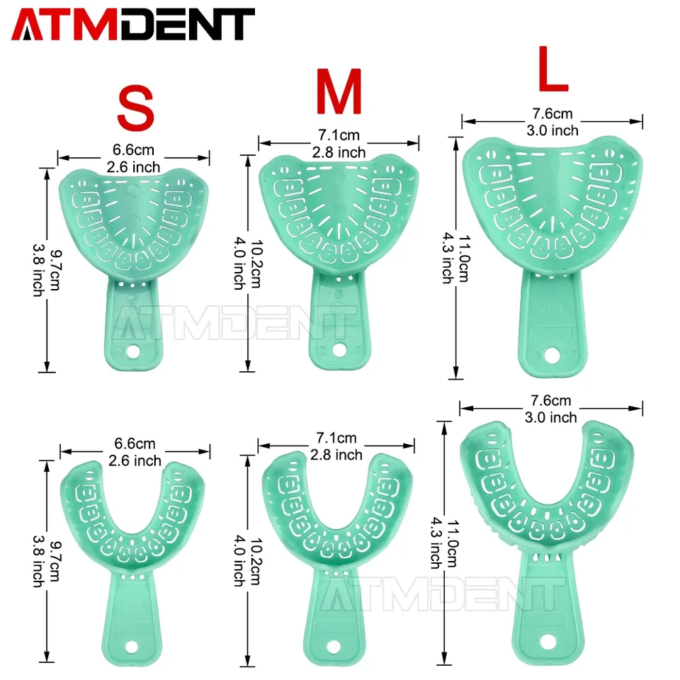 6 unids/set bandeja de plástico para impresión Dental S/M/L bandeja para implante Dental bandeja de molde parcial extraíble de boca completa fácil de plegar