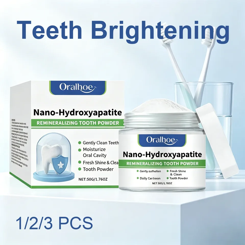Polvo Dental de 50g con Hidroxiapatita al 10% (nHAP), Remineralizante, Repara el Esmalte, Blanquea los Dientes, Elimina Manchas, Menta Fresca, Aliento Fresco
