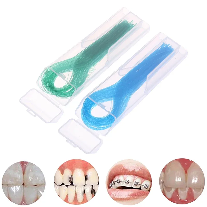 Enhebrador de hilo Dental de nailon, línea de tracción Dental para corona, puente, implante, aro, tirantes de roscado, tracción de acero, 100 Uds.