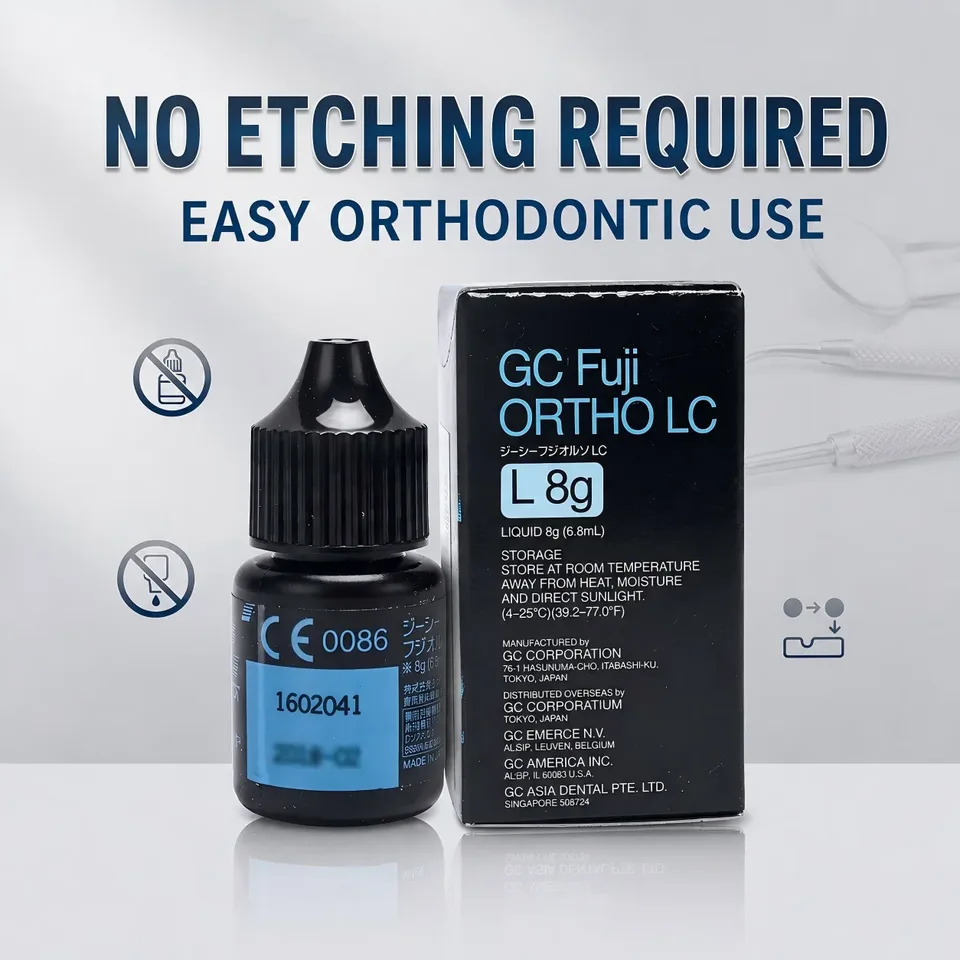 Gc Fuji Ortho LC Cemento de Ortodoncia, Adhesivo de Unión Dental Curado con Luz, Pegamento Reforzado con Resina, Soporte Ban