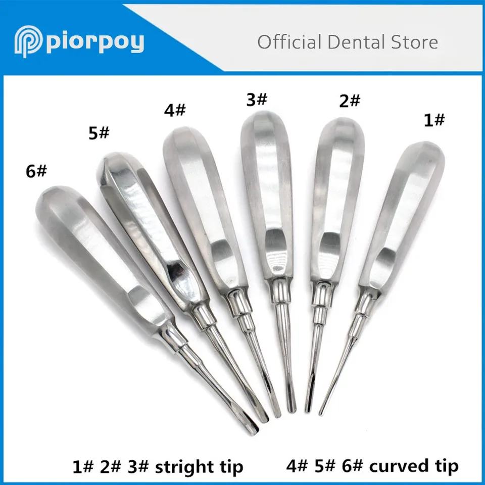 PIORPOY-elevador Dental de acero inoxidable, Kit de herramientas de dentista, elevador de raíz curva recta, herramientas de odontología mínimamente invasivas