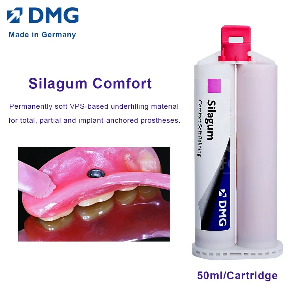 Material Dental DMG Silagum, Cartucho de 50ml de revestimiento suave y cómodo, delineador permanente de dentadura, prótesis con implante parcial