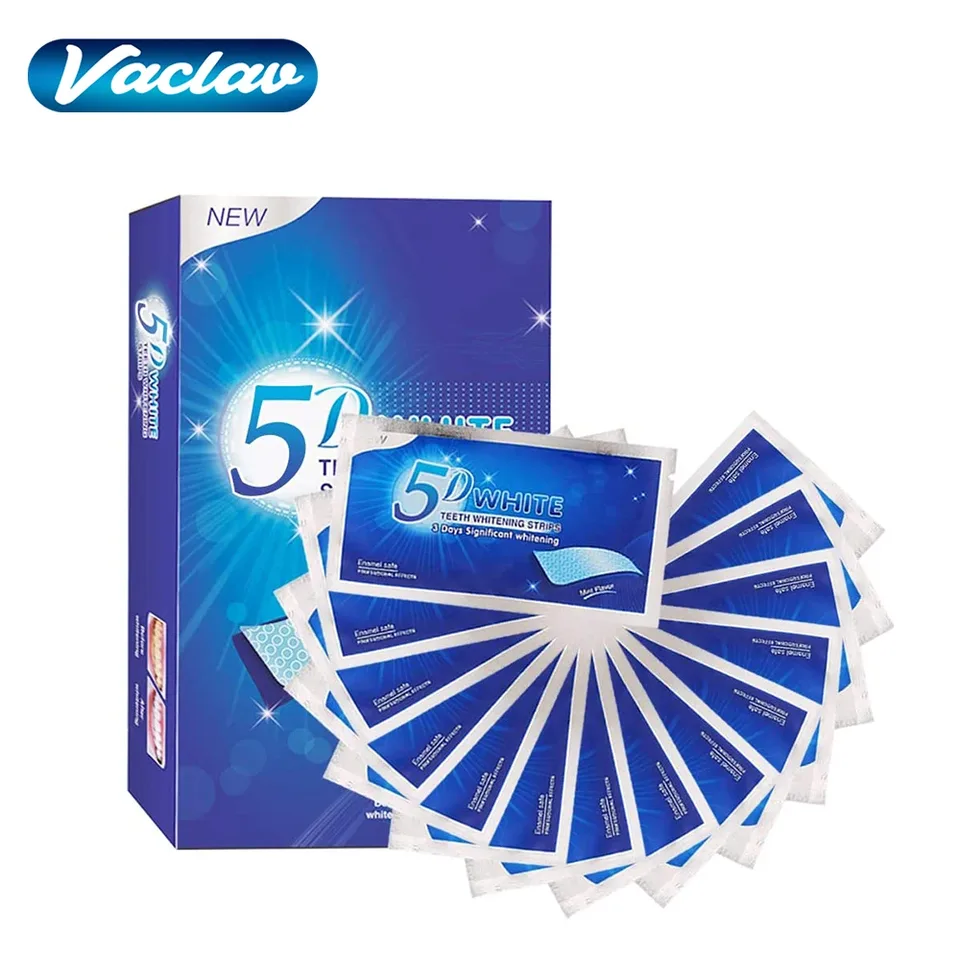 Tiras Blanqueadoras de Dientes 5D, Gel Blanqueador, Tiras Blanqueadoras, Eliminan las Manchas de Café y Cigarrillos, Kit de Blanqueamiento Dental Efectivo para Uso Doméstico